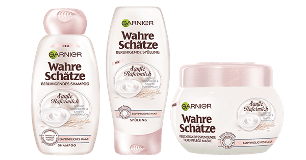 Garnier Wahre Schätze Sanfte Hafermilch & Reiscreme Shampoo, Spülung und  Tiefenpflege-Maske •